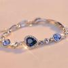 Women Ocean Blue Crystal Rhinestone Heart Bangle Bracelet