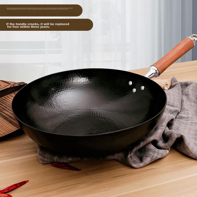 COOKER KING Wok Iron Pan, Hand-Forged Round Bottom Healthy Non-Coated Iron Pan for Stir-Frying, 32cm B49698