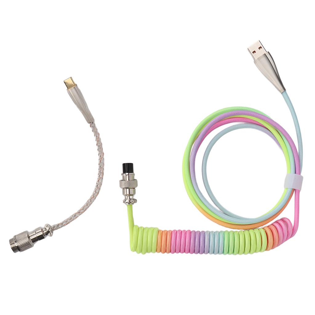 Gaming Keyboard Cable Gradient Color RGB Luminous Custom Mechanical Keyboard Retractable USB C Coiled Spring Cable Type