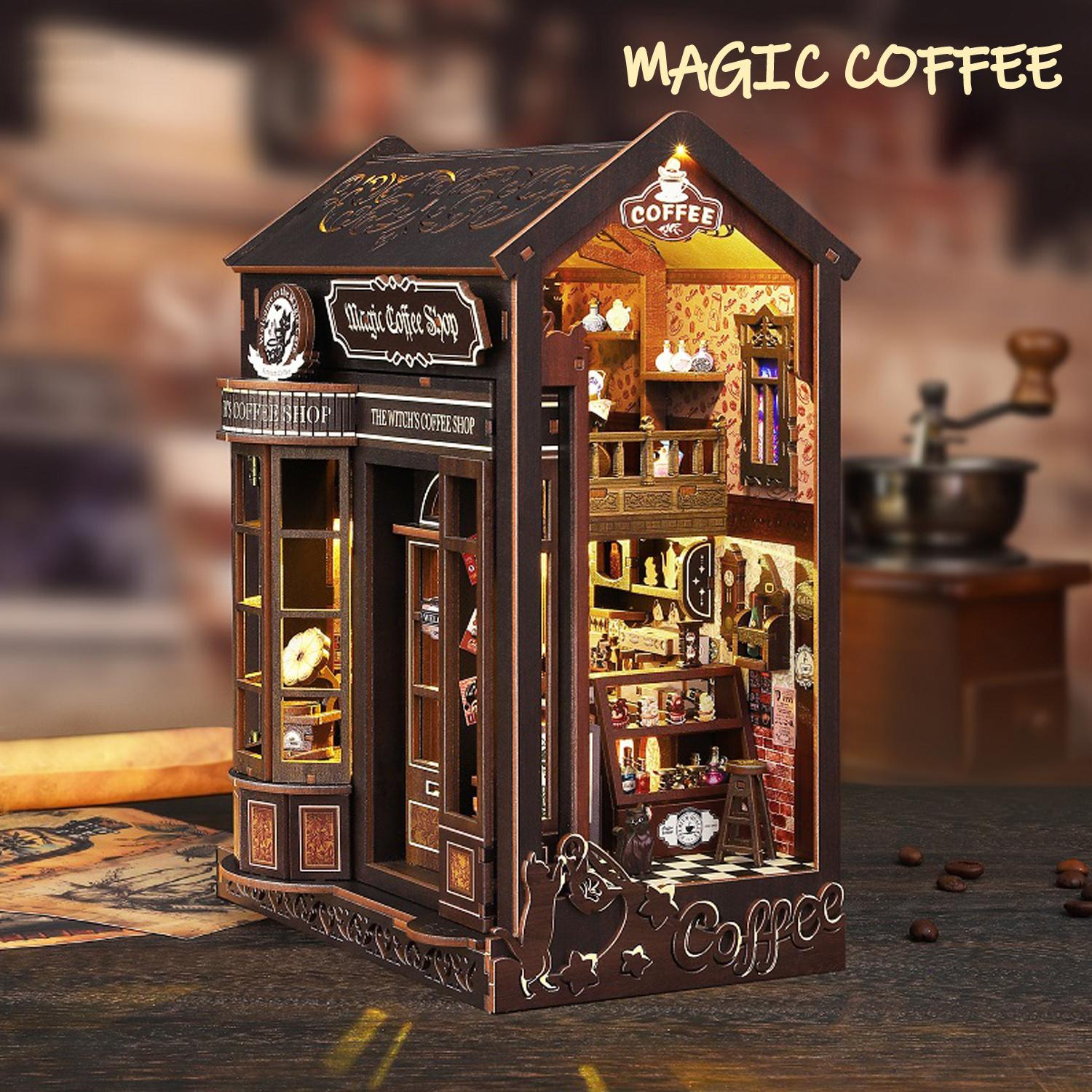 DIY 3D Book Stand Kit, 3D Desktop Decoration Model Ornament, DIY Small House 3D Book Stand Handmade Model Magic coffee