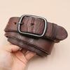 Retro Faux Stitch Men's Belt: Yellow Cattle Genuine Leather, Fashion Pin Buckle, Top Layer Cowhide.