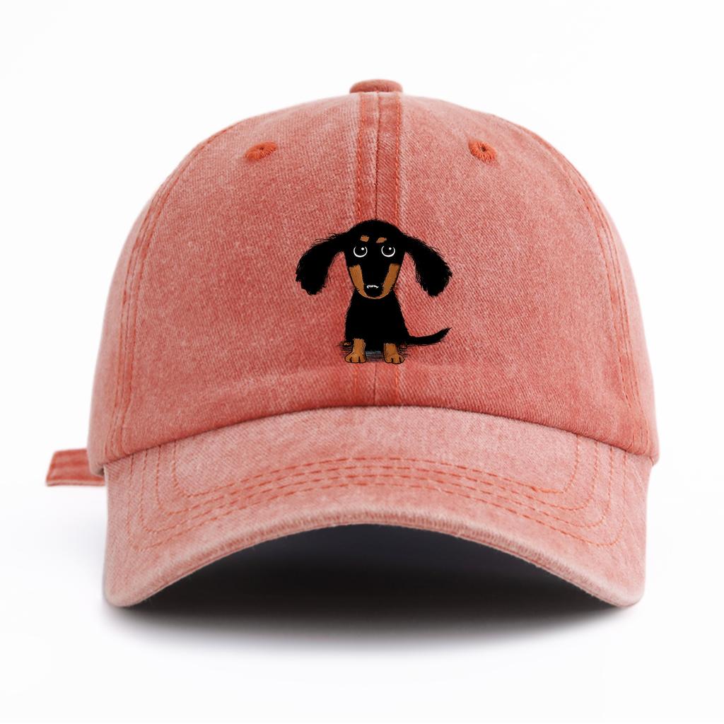 1pc Dachshund Print Washed Baseball Cap for Adults,Minimalist Retro Style Casual Soft Adjustable Dad Hat,Perfect As Gift