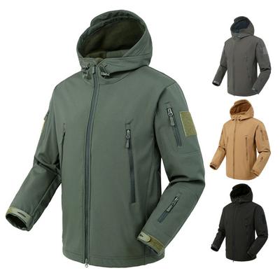 Men Jacket Hooded Long Sleeve Solid Color Jacket Coat with Multi Pockets Zipper