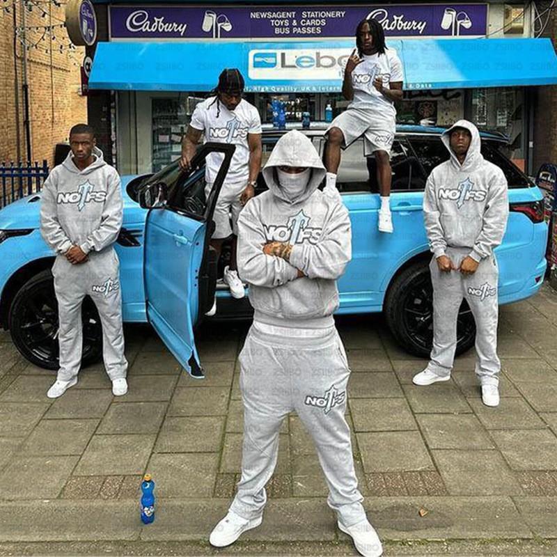 Streetwear NOFS Print Tracksuit Vintage Loose Hoodie Sweatshirt Casual Pants Men Women