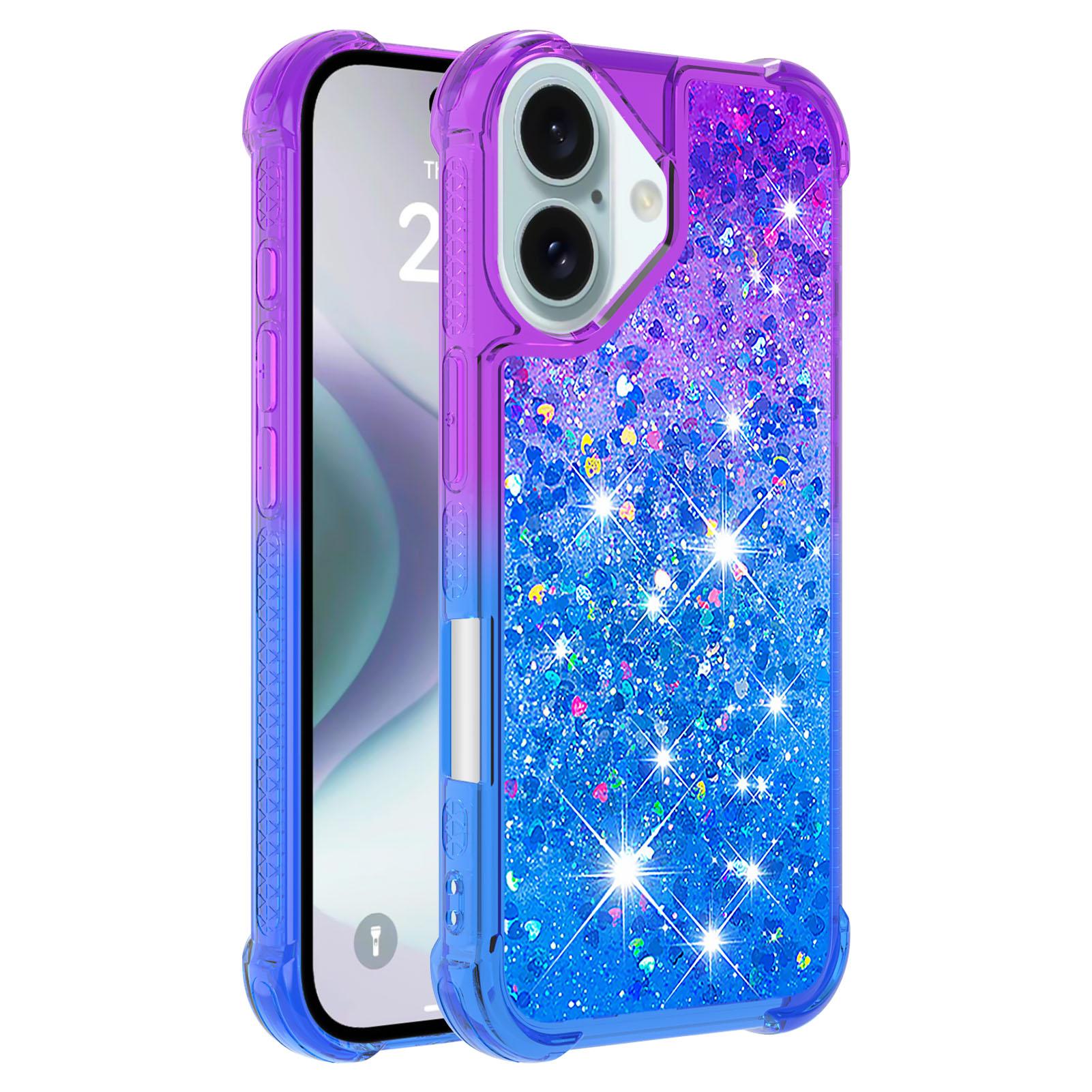 

For iPhone 16 Plus TPU Case Gradient Quicksand Phone Back Cover Purple+Sky Blue
