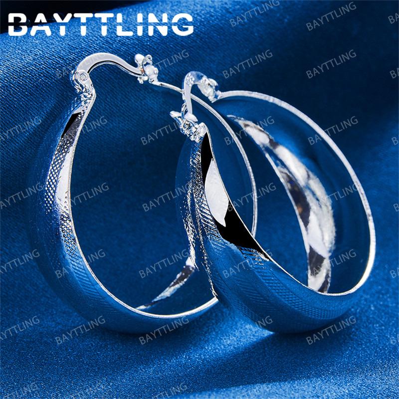 Luxurious 925 Sterling Silver 25MM Glossy Round Earrings for Women Charming Engagement Wedding Jewelry Accessories