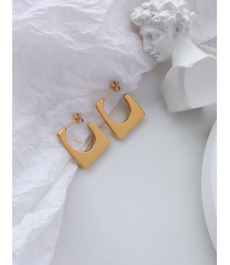 French Style Geometric Square Titanium Steel Earrings, Personalized 18K Gold Ins Accessories