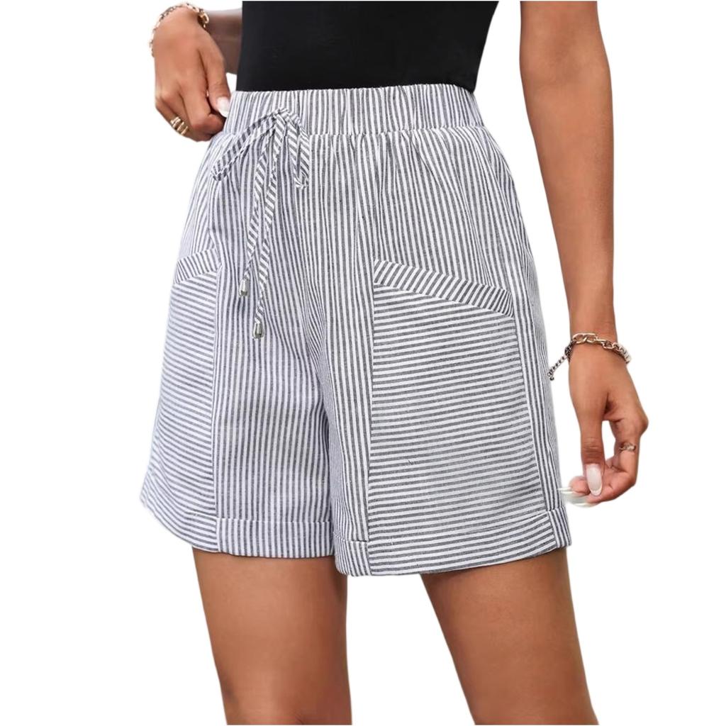 Women's Fashion Striped Casual Drawstring Elastic Pants Shorts
