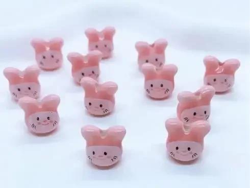 DW19 10PCS 12mm Cute Mini Cartoon Rabbit Beads Spacer Beads Charm Jewelry Making DIY Bracelet Necklace Material Accessories