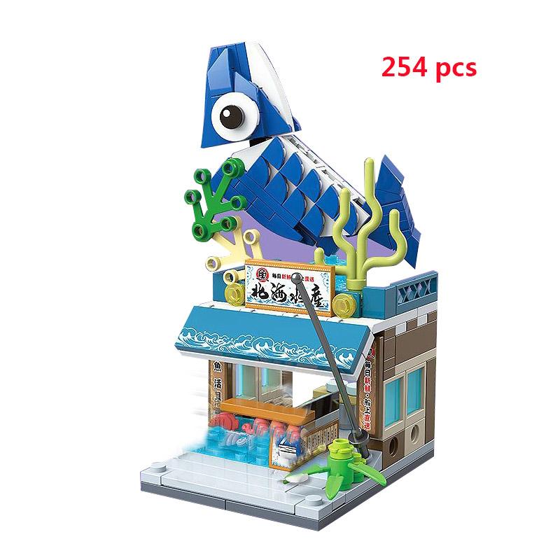 For Retail Store Architecture City Miniature Street VieBuilding Blocks House Food Shop Cafe Dinr Restaurant Model Toys