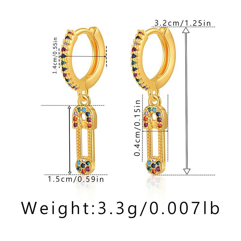 K Gold Plated Colored Zircon Paperclip Pendant Fashion Earrings For Women