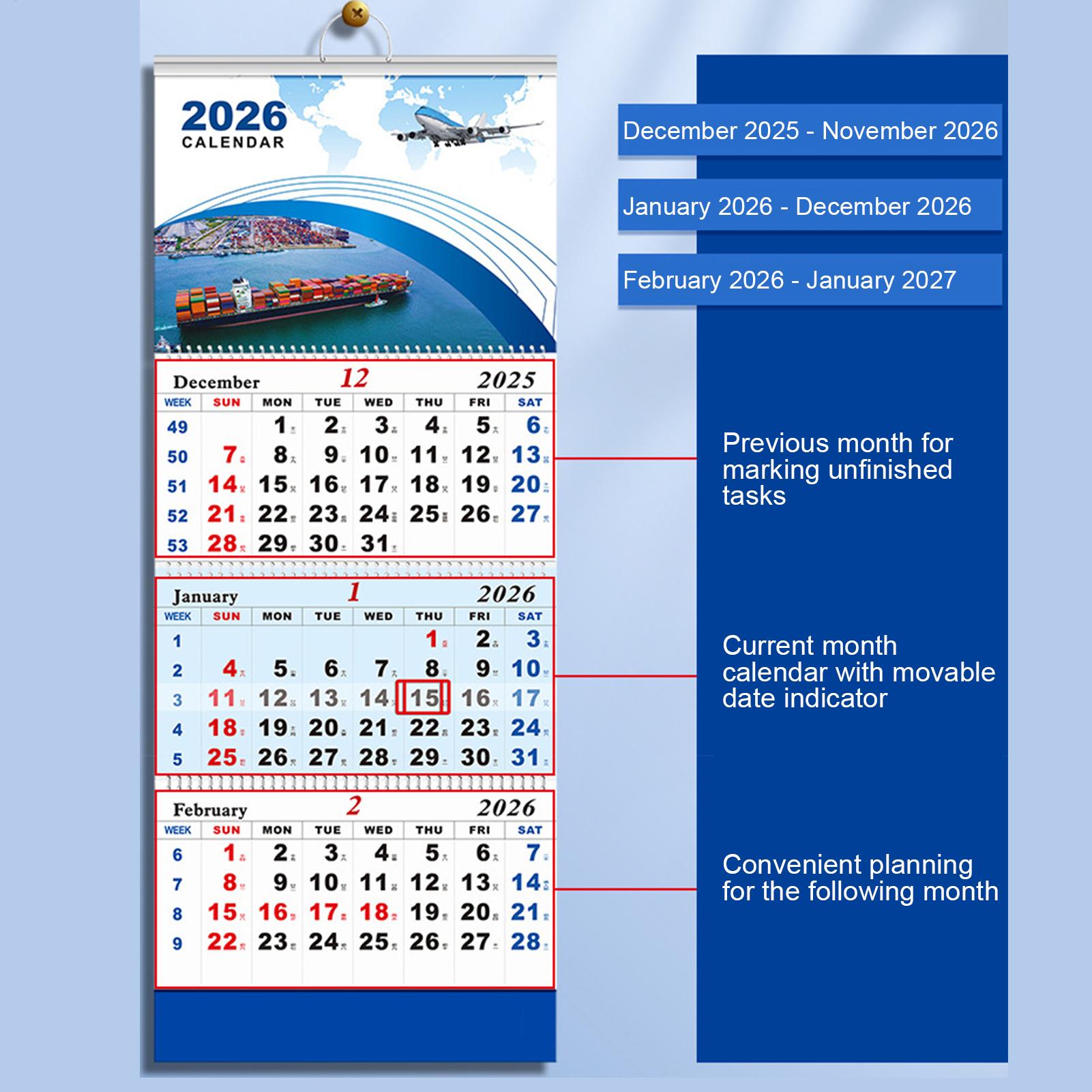 Calendario da Parete 2026, Calendario Pieghevole per il Nuovo Anno Tema Aviazione Pianificatore Mensile per Ufficio Calendario da Parete, Regali di Ca