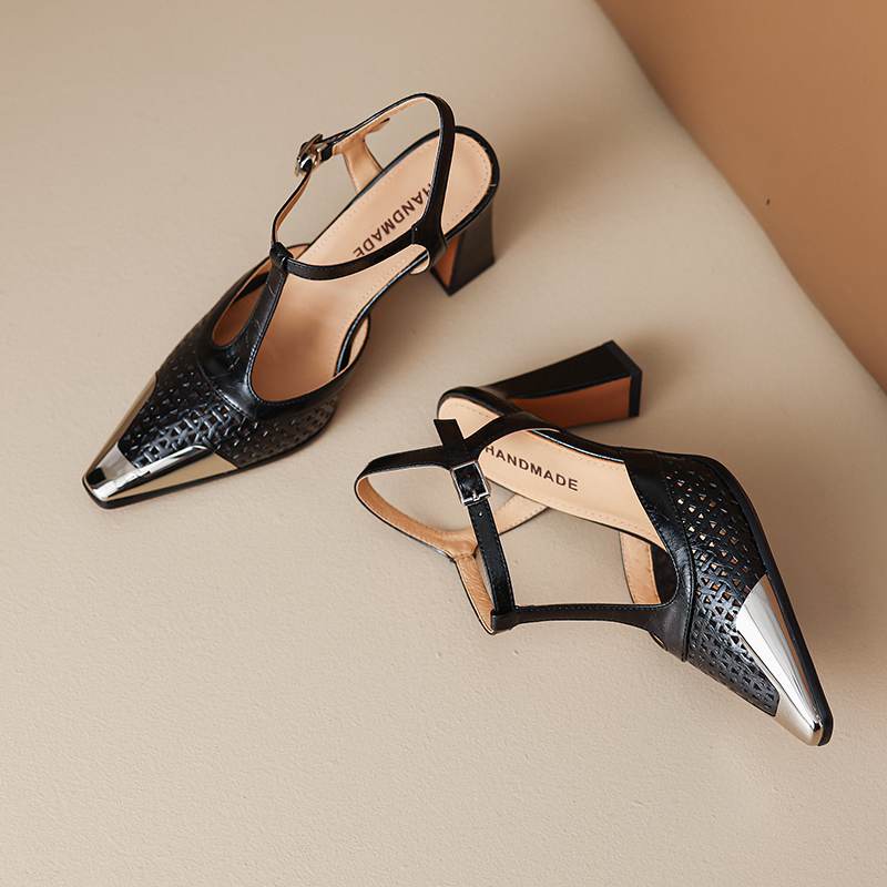 

Krazing Pot Овеча шкіра Квадратний носок Розмір 41 Високі підбори Декорація вирізами Дихаючі Осінні туфлі 41 чорний