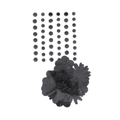 Self-adhesive Pearls &; Paper Flowers - Black