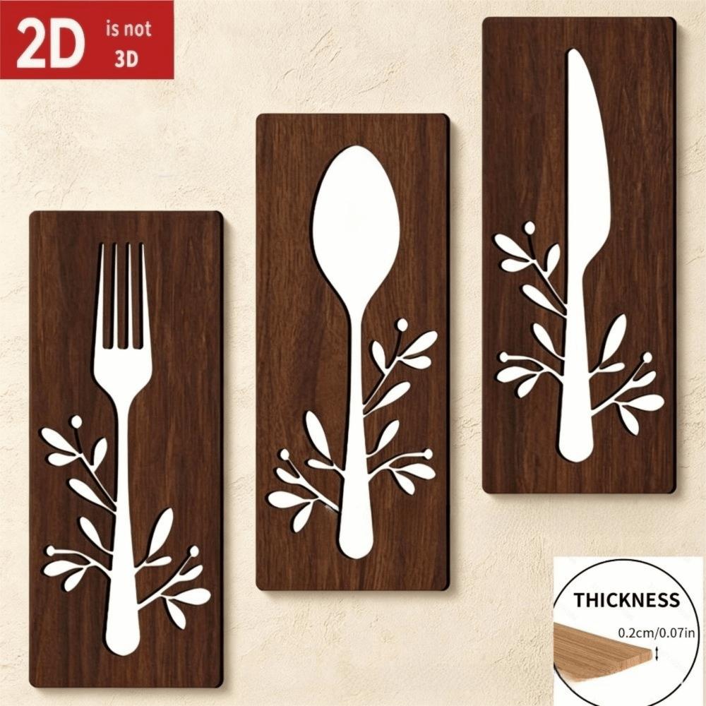 3pcs Spoon Kitchen Tools Wall Plaques Fork Wall Sticker Hangings Dining Room