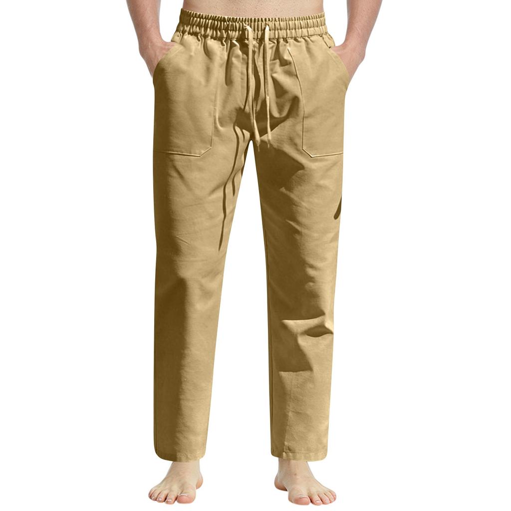 Men's Summer Casual Drawstring Slim Fit Cotton Linen Sports Pants