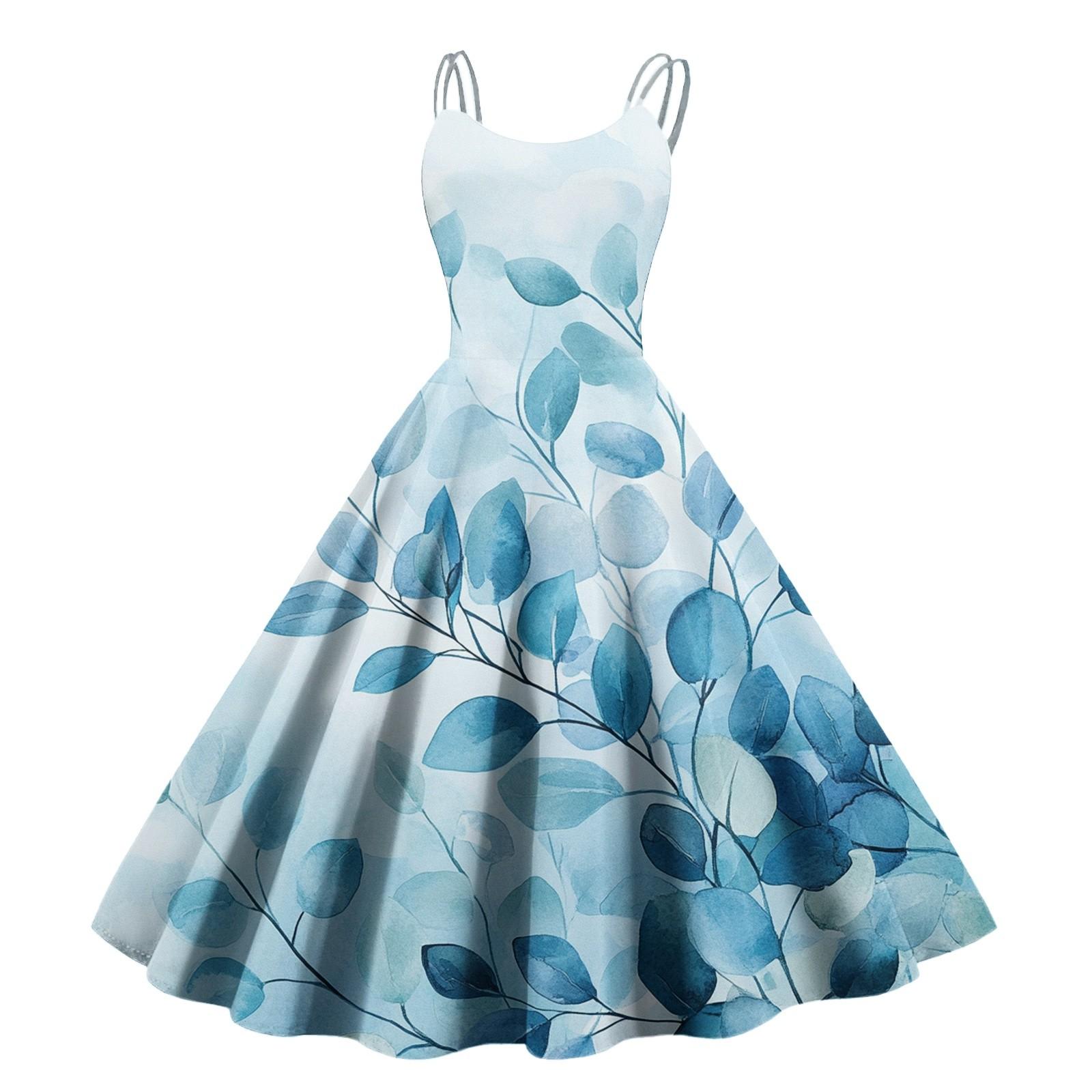 

Женское сексуальное платье с открытыми плечами в стиле панк-винтаж с цветочным принтом XL небесно-голубой