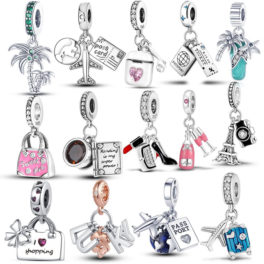 Copper Travel Airplane Camera Charms Fit Original Bracelet Necklace Diy Bead For Women Jewelry Making Gift