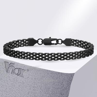 Vnox Lightweight 6mm Unisex Chain Bracelets Black Gold Color Mesh Links Chain Wristband for Women Men Dainty Simple Jewelry