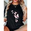 Butterfly Print T Shirt Black Pink Butterflies Casual Wear Women Fashion Top Summer Outfit Streetwear Trendy Loose Fit Style