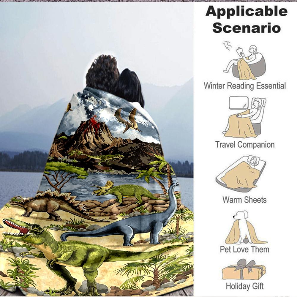 1Pc Dinosaur World Adventure Blanket Soft And Comfortable Casual Warm Camping Travel Christmas Halloween Xmas Gift M928347