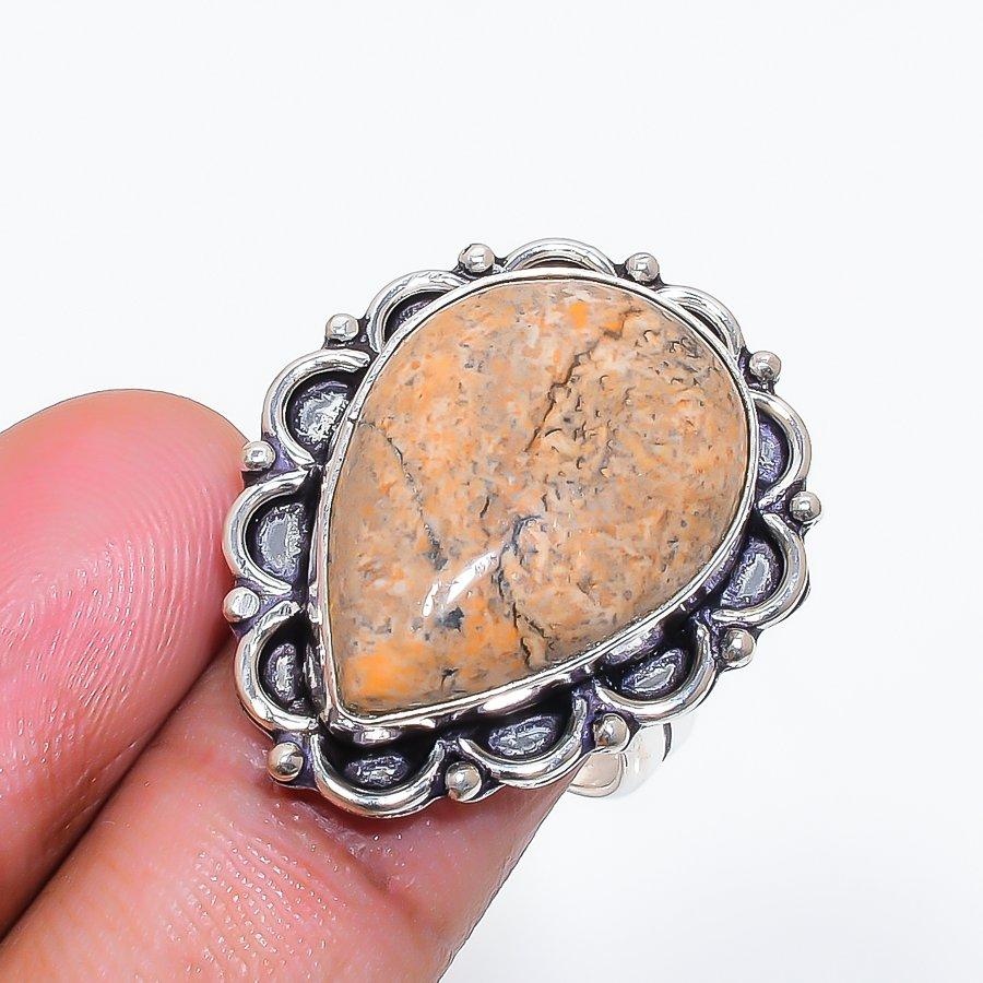 Natural Picture Jasper Gemstone 925 Sterling Silver Jewelry Ring Size 8 ZS-1085