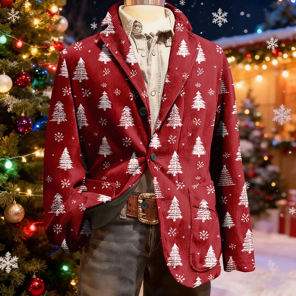 Herren Hässlicher Weihnachten Kord Warmtaschen Anzugjacke Strickjacke Herren Freizeitanzug