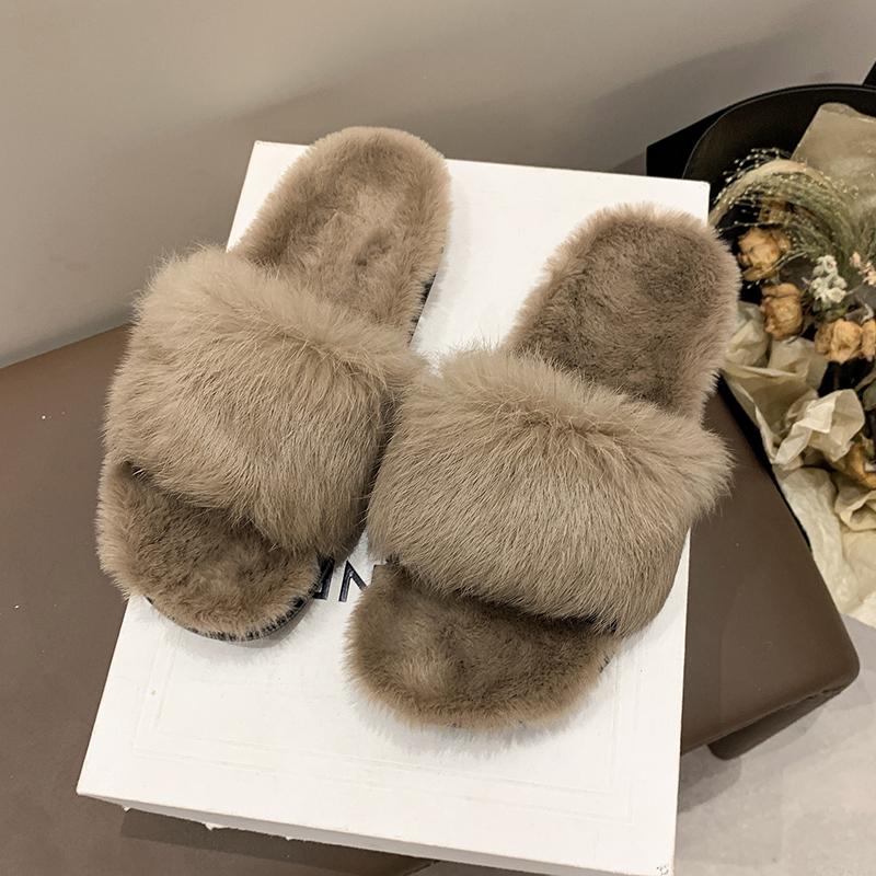 

Зимові хутряні тапочки Жіночі Тапочки з натурального хутра 2024 р. Теплі, м’які домашні жіночі хутряні тапочки Розкішне дизайнерське жіноче взуття 44 хакі