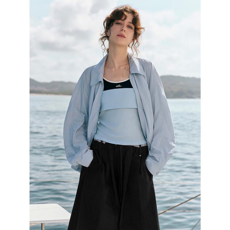 ELLE Women s Textured Polo Neck Short Jacket S синий