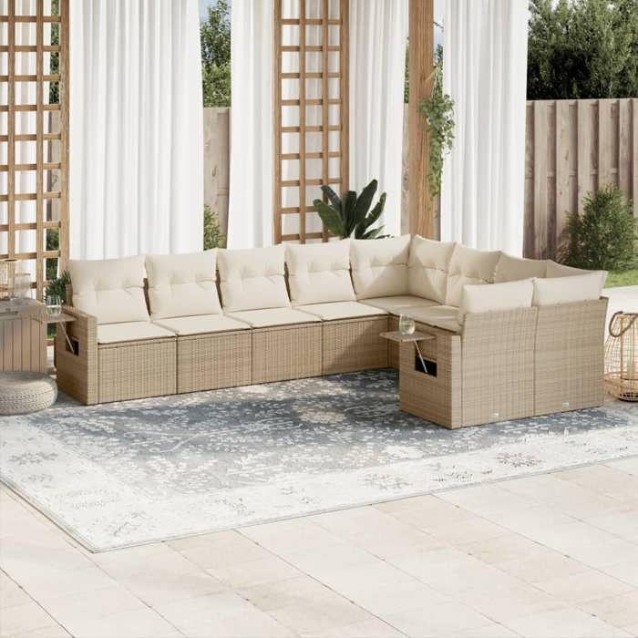 VidaXL Salon de Jardin avec Coussins 9 pcs, Canapés de Terrasse, Ensemble de Meubles de Patio, Mobilier d'Extérieur, Beige 3220637