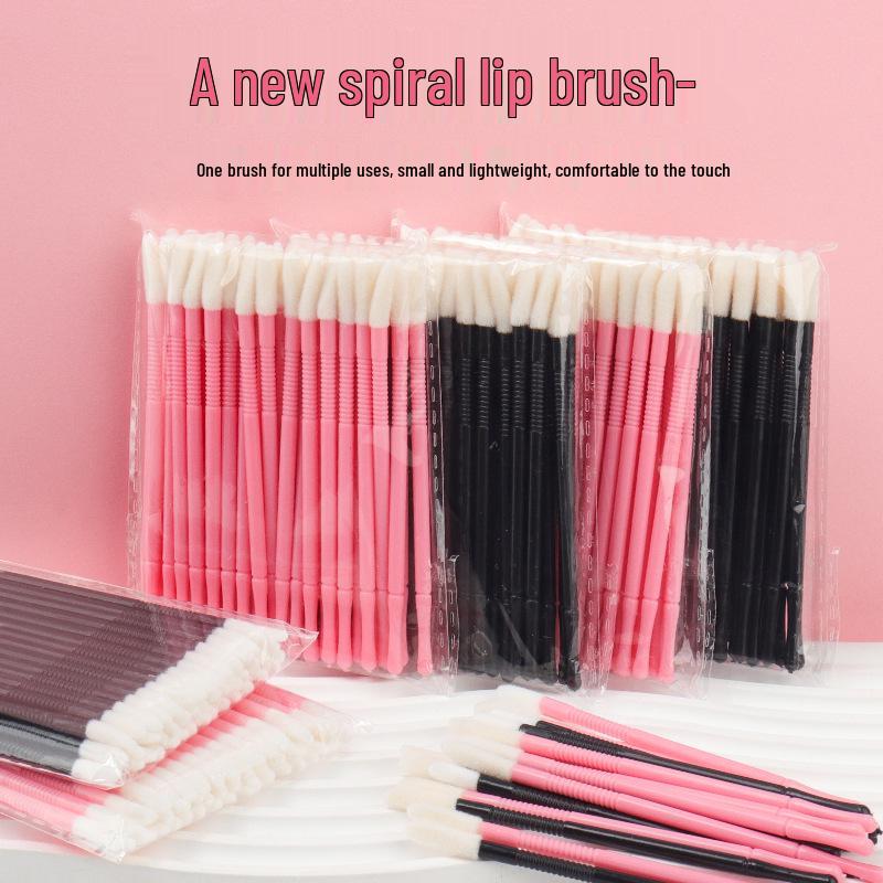 Compact Disposable Spiral Lip Brush - Portable Mini Cotton Swab for Lipstick & Gloss Application