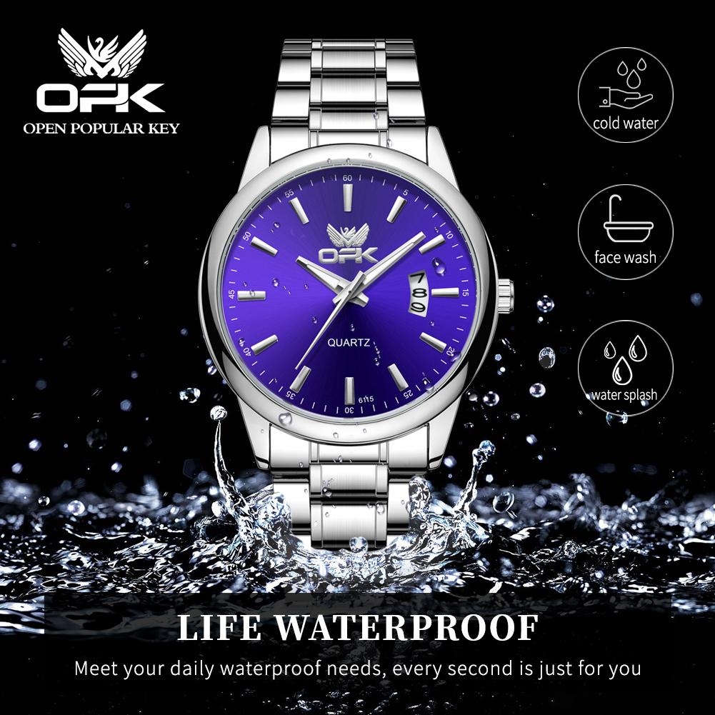 OPK 6010 Mens Watch Simple Original Quartz Watch Stainless Steel Strap Calendar Watches For Man Waterproof Luminous Men Watch