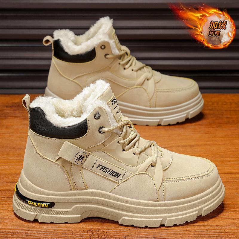 Men's Shoes New Winter Velvet High-top Martin Boots Men's Outdoor Shoes Thickened Warm Cotton Shoes Platform Short Boots