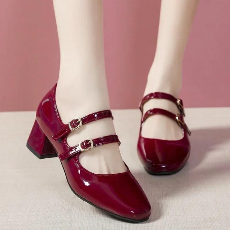 

Women s Shoes 2025 Fashion Mary Janes Women s High Heels Dress Pumps Women Square Toe Buckle Strap Chunky Heels Shoes Women 34 чёрный