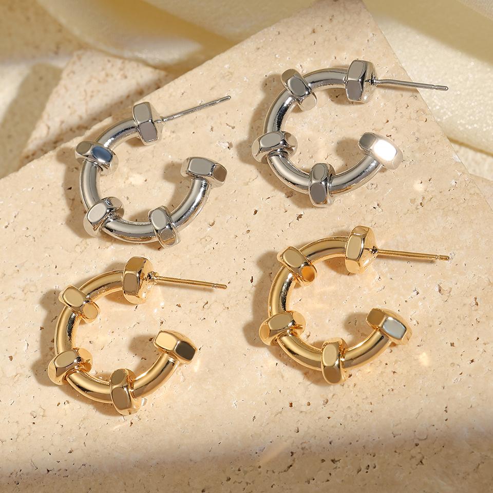 ZAKOL Personalized Nail Shape CC Earrings for Women New Fashion Punk Stainless Steel Hoop Earring Zircon Gift