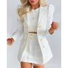 European and American Women's Clothing Puff Sleeves Suit Two-Piece Overskirt Suit Women Coats and Skirts