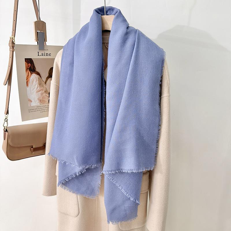 Simple literary and artistic yarn with sunscreen, elegant shawl, women's solid color square short fringed temperament scarf