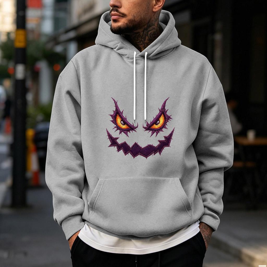 Men's Halloween Print Pullover Hoodie for Holiday Party and Cold