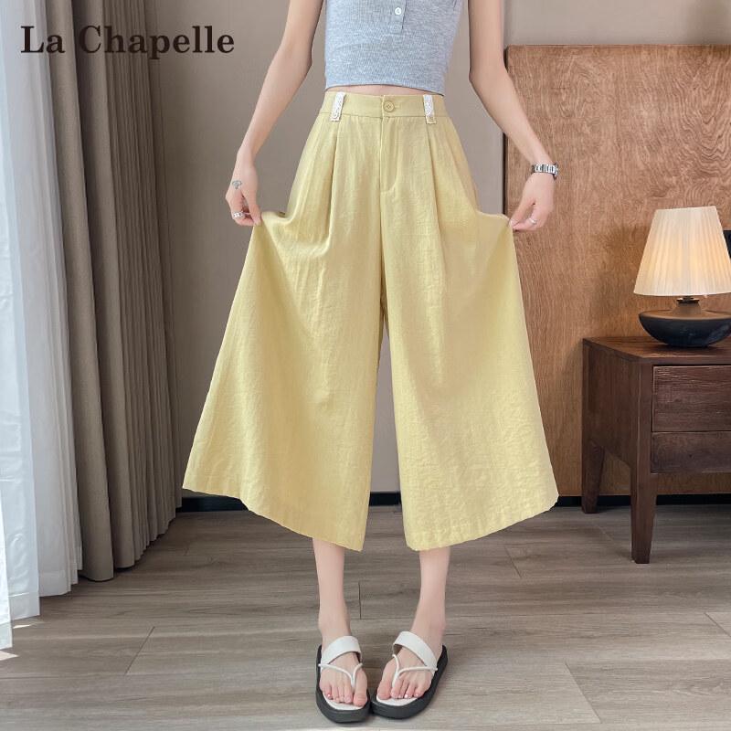 La Chapelle Women s Tencel Linen Wide-Leg Cropped Pants L