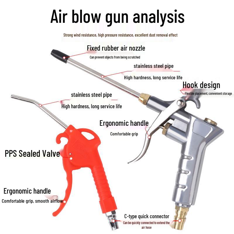 High-Pressure Copper Nozzle Air Blow Gun with Extended Nozzle - Pneumatic Dust Removal Tool, Free Shipping Included.