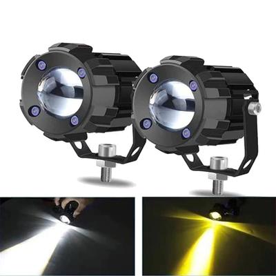 Universal LED Headlights and Fog Lamps for Motorcycles, White/Yellow Switchable, 12V, Set of 2