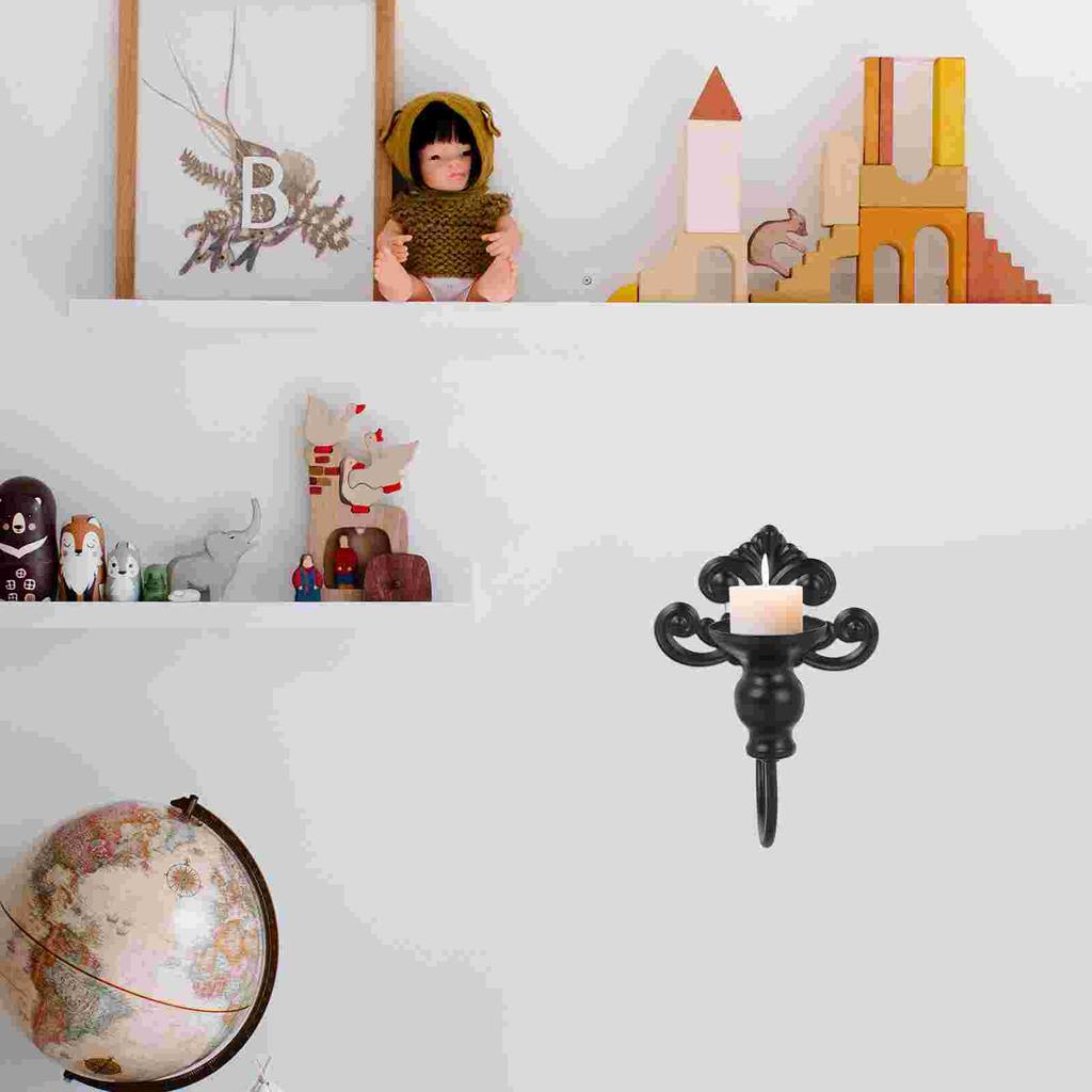 Vintage Wrought Iron Wall Holder Decorative Pattern Metal Sconces Black Mount Candlestick Holder Wall Sconce