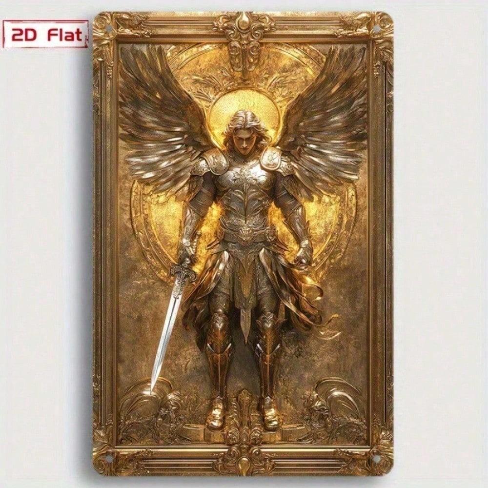 SignMission Жестяная табличка с Архангелом Михаилом 8x12 дюймов, Винтажное состаренное настенное искусство с золотыми крыльями, Предварительно просверленные отверстия для мольберта разноцветный