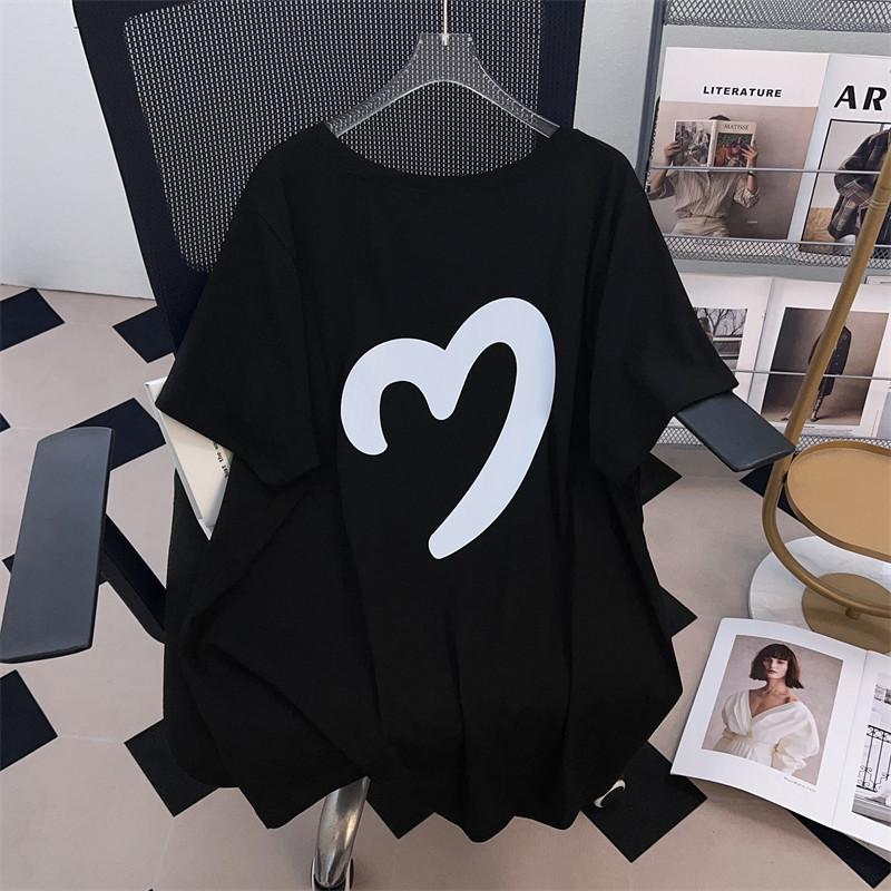 Women's Plus Size Slimming Mid-Length Round Neck Short-Sleeve T-Shirt (200/300/350 Jin)