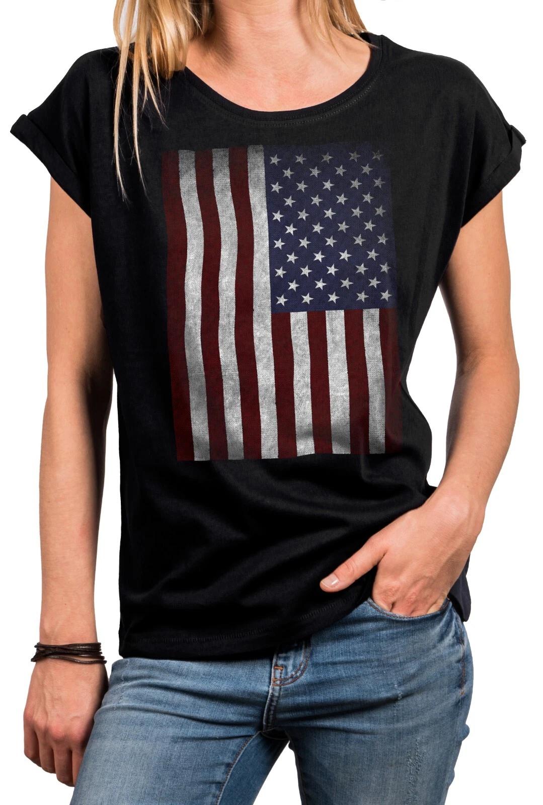 

Ladies American Flag Shirt USA America Top Women Top US Moitv- L