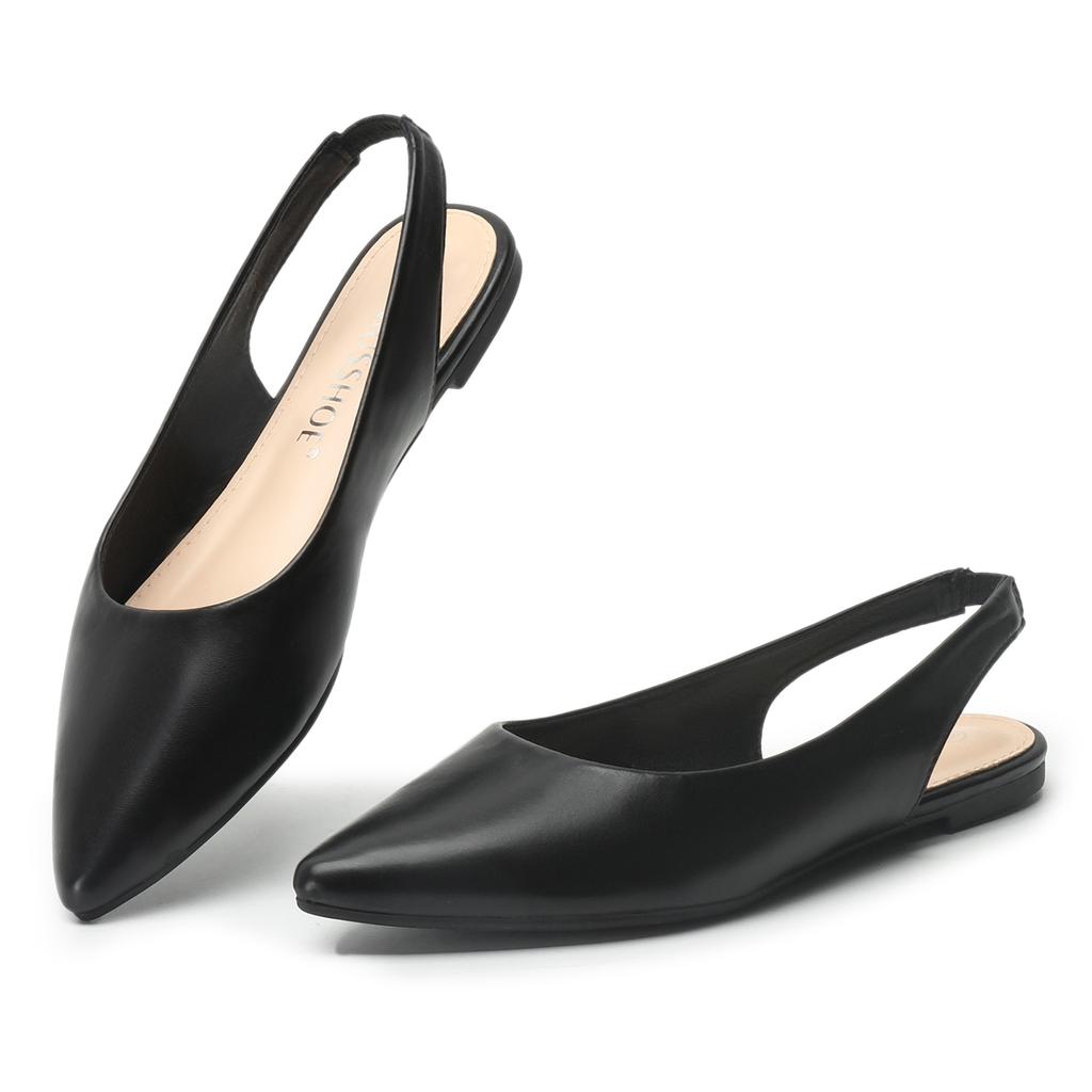 Damen Slingback Sandalen mit flachem Boden Sommer Designer Neue schwarze Leder Spitz Frau Ballettschuhe Mode Niedrigen Absatz Damenschuhe