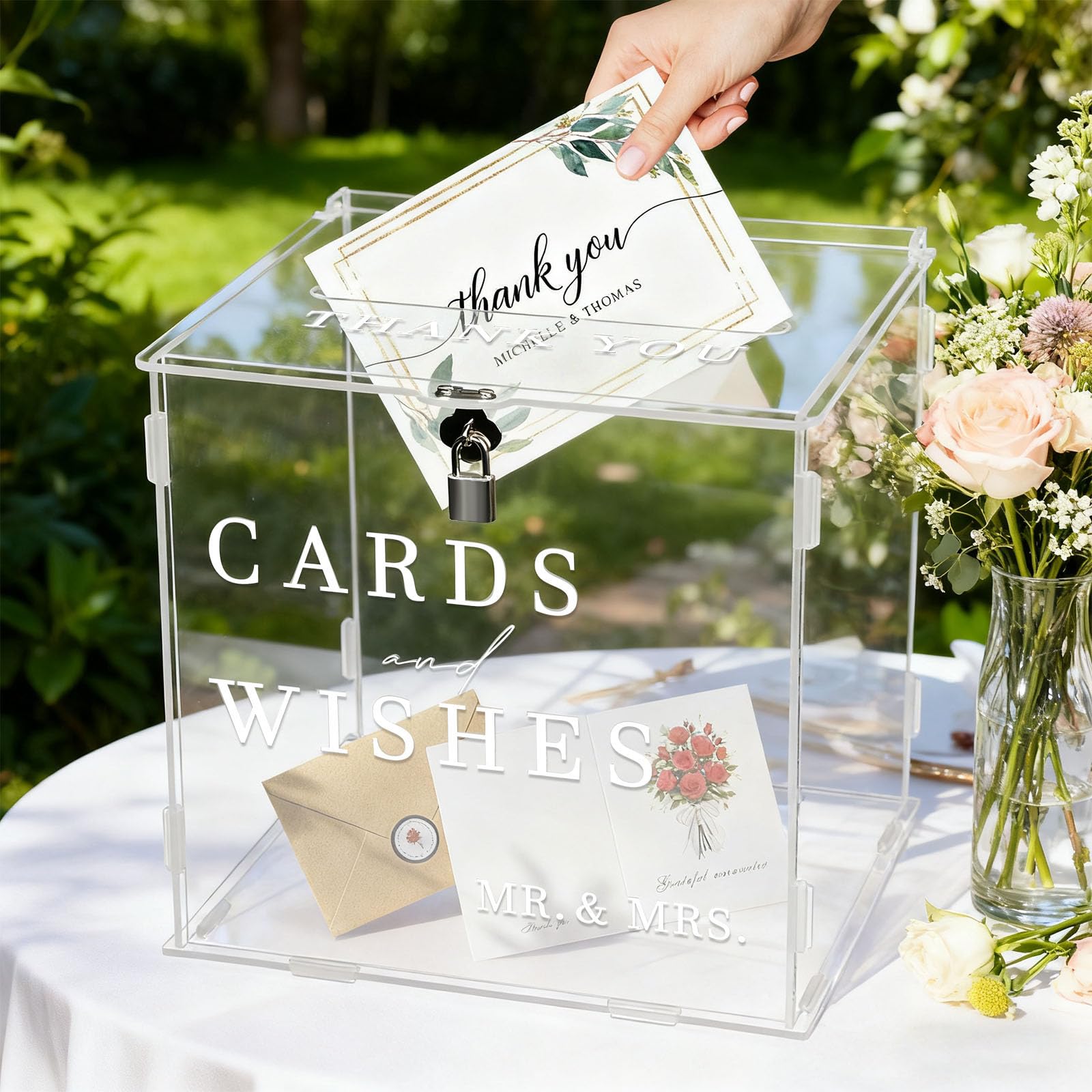 Wedding Card Box with Lock, Acrylic Gift Card Box for Wedding Reception & Party Decorations, Large Money Envelope Birthday Post Box for Reception прозрачный