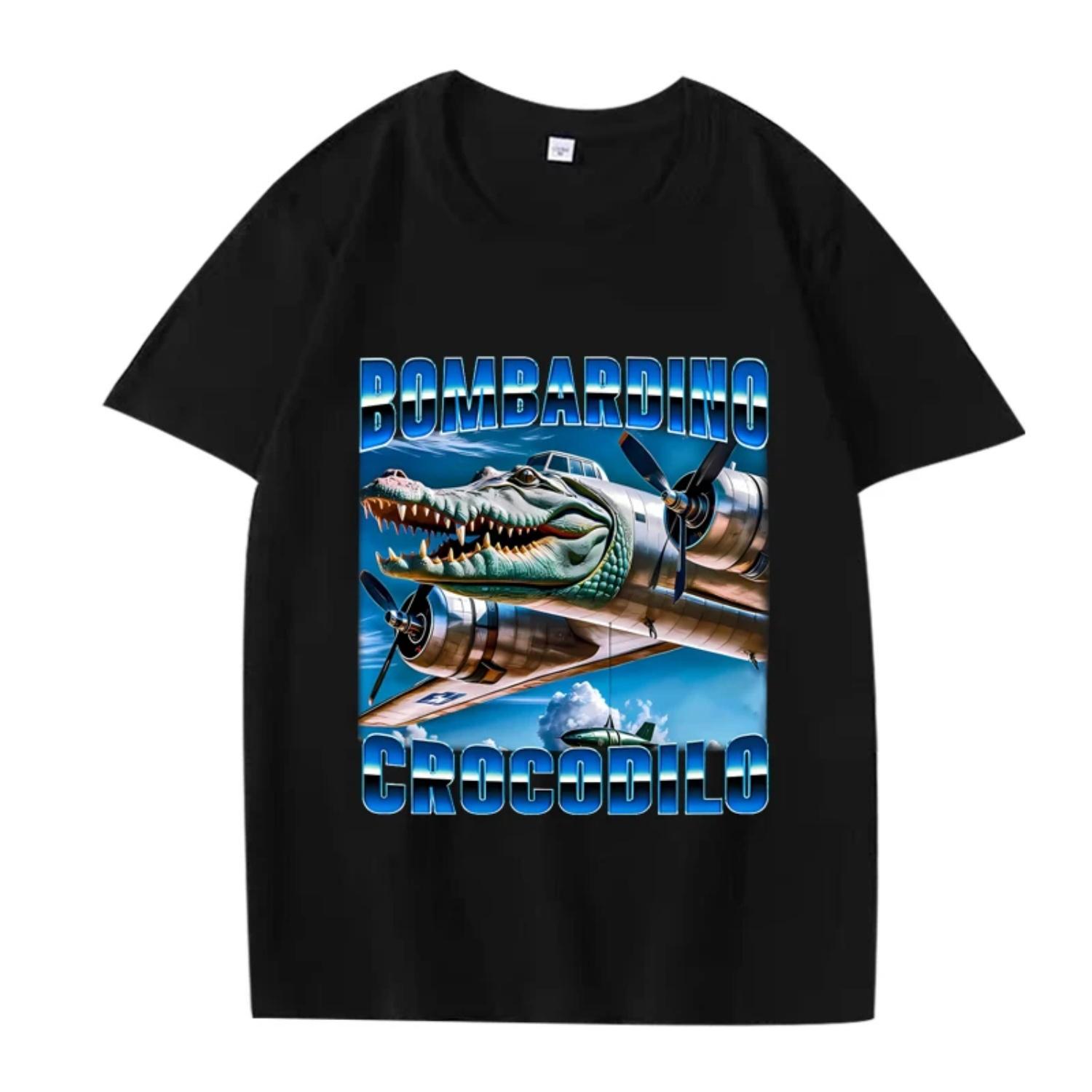

Bombardino Crocodilo Brainrot funny vintage T Shirt men women Oversized 100% Cotton Hot sale Summer print Unisex plus size tops XXXXXL чорний