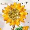 Women Brooch Sunflower Shape Enamel Oil Dripping Retro Rhinestone Polished Coat Collar Bag Scarf Hat Decoration Clothes Pin Party Banquet Clothing