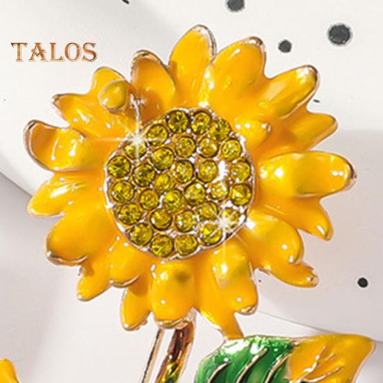 Women Brooch Sunflower Shape Enamel Oil Dripping Retro Rhinestone Polished Coat Collar Bag Scarf Hat Decoration Clothes Pin Party Banquet Clothing